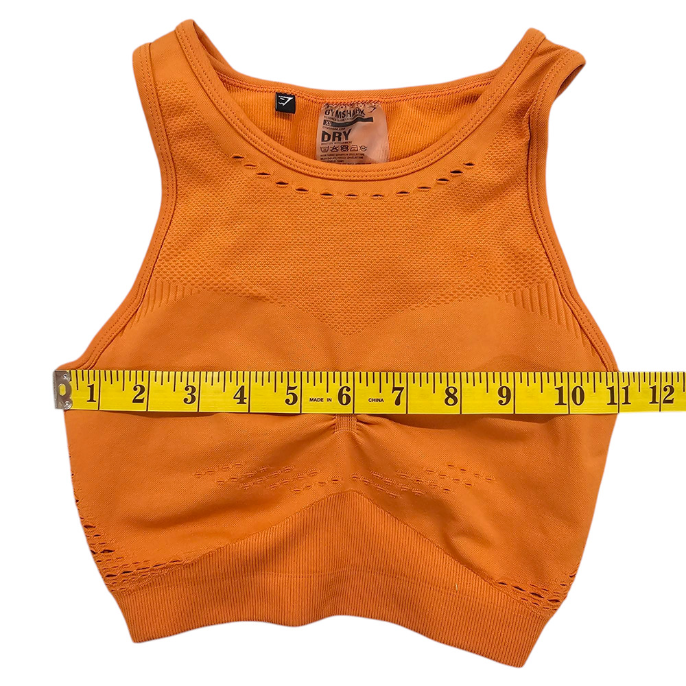 Gymshark Sports Bra Womens XS Orange Flawless Knit Eyelet Ruched Racerback - Picture 8 of 9